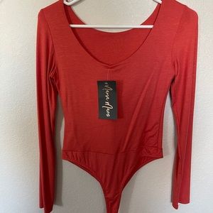 NanaMacs Scoop Neck Bodysuit-Coral Red